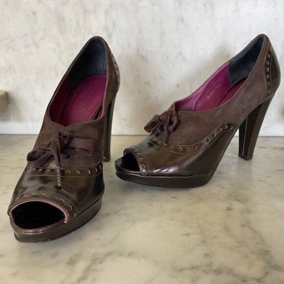 COACH Claudine Peep Toe Lace-Up Platform Heels Vintage 6B - Picture 1 of 16
